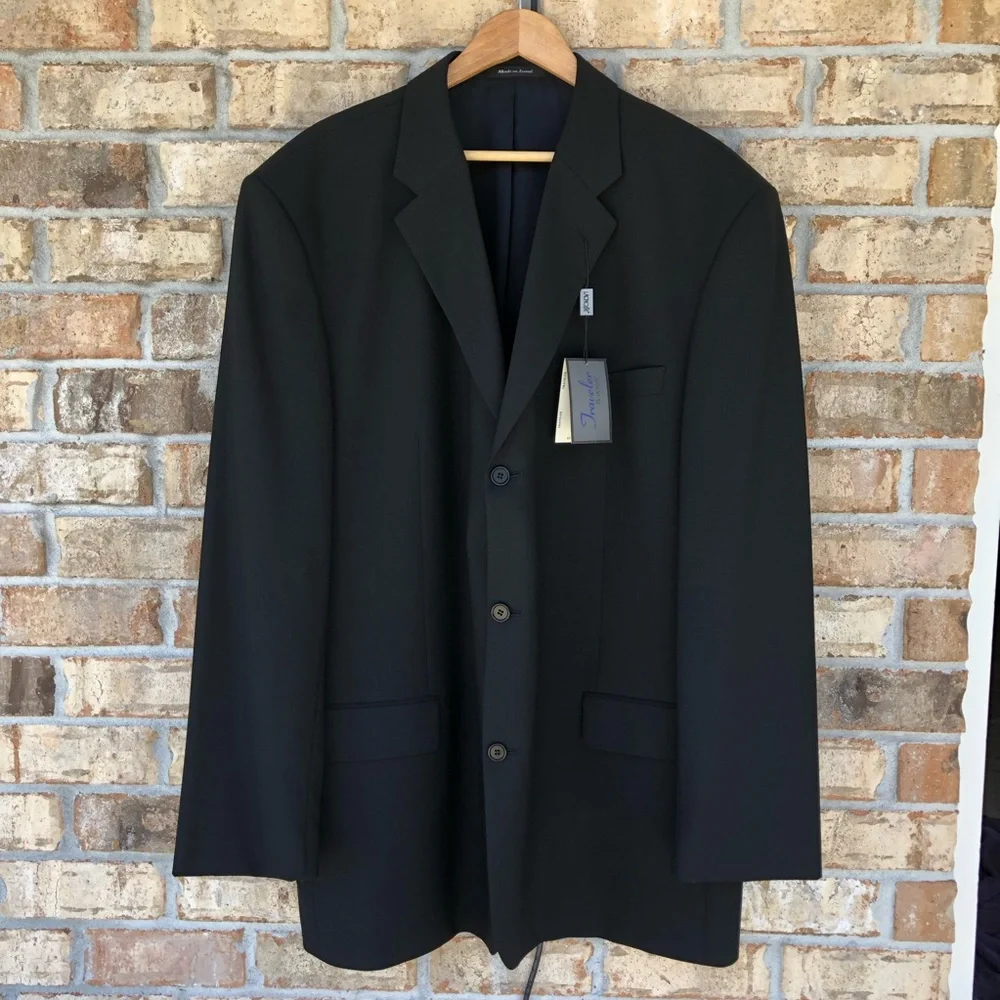 Traveler by Lacrosse Wool Lycra Wrinkle Resistance‎ Black Jacket Blazer 52 XL